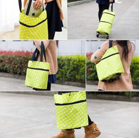 Foldable shopping trolley bag with wheels